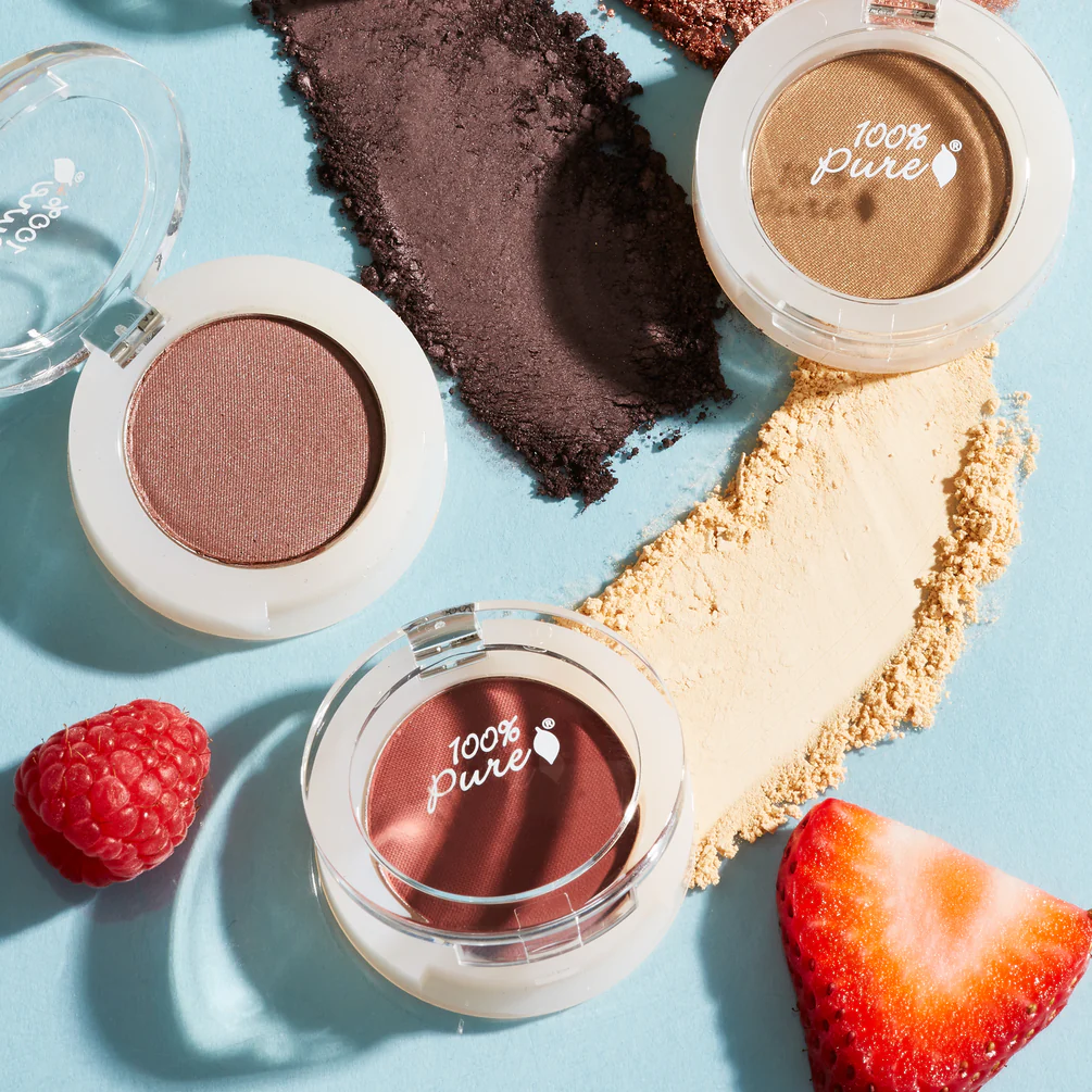 100% Pure Fruit pigmented eye shadows swatches farger