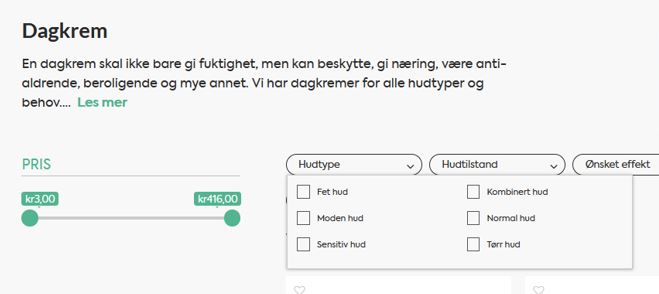 Karma.no - kategori og filter