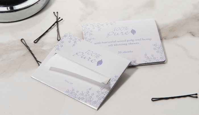 oil blotting papers, tar bort fett og holder huden matt