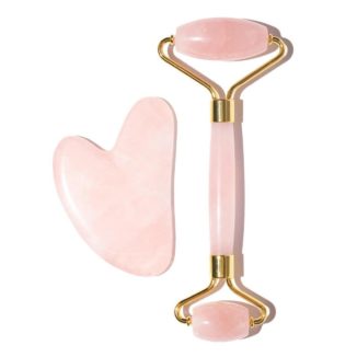 Ecolife Rose Quartz Face Roller and Heart Gua Sha