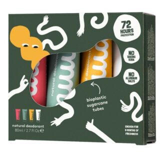 Nuud naturlig deodoranter family pack 4 stykker i pakke med ulike farger.