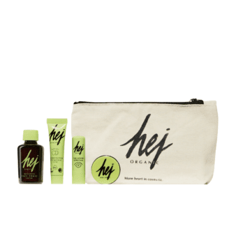 Hej Organic Travel Kit — Face Tonic, Lip Balm, Ghassoul Mask and Face Cream + Toalettmappe