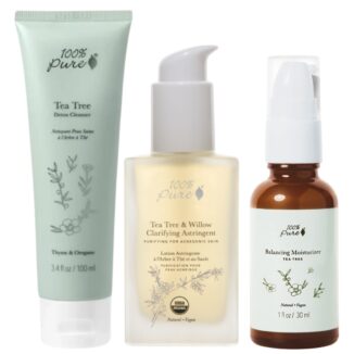 Startpakke med tea tree 100% pure produkter, for kviser og uren hud