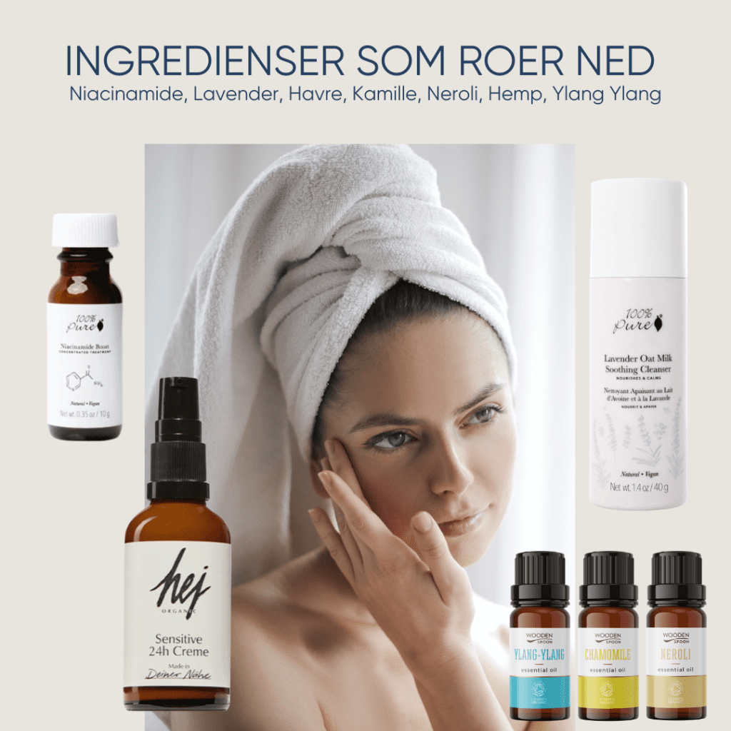 INtredienser som lindrer og roer ned huden perfekt for sensitiv hud