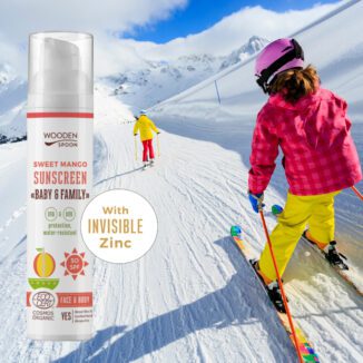 Wooden Spoon sunscreen Sweet Mango spf 50 for babyer og barn og oss voksne solkrem naturlig