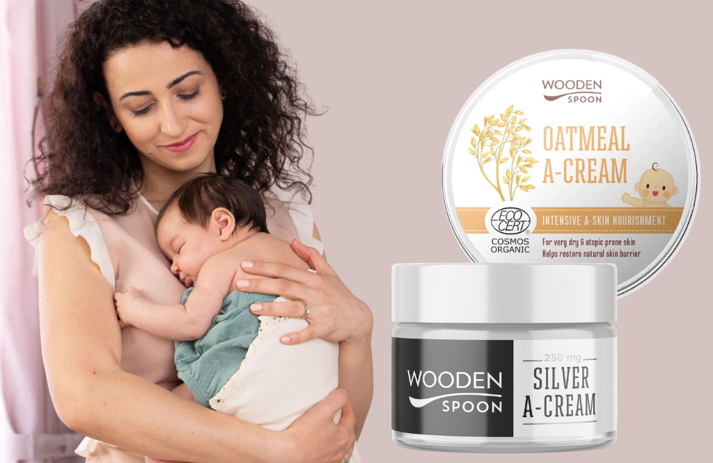 Silvya Pavlova med sin sønn, som led av atopisk eksem.