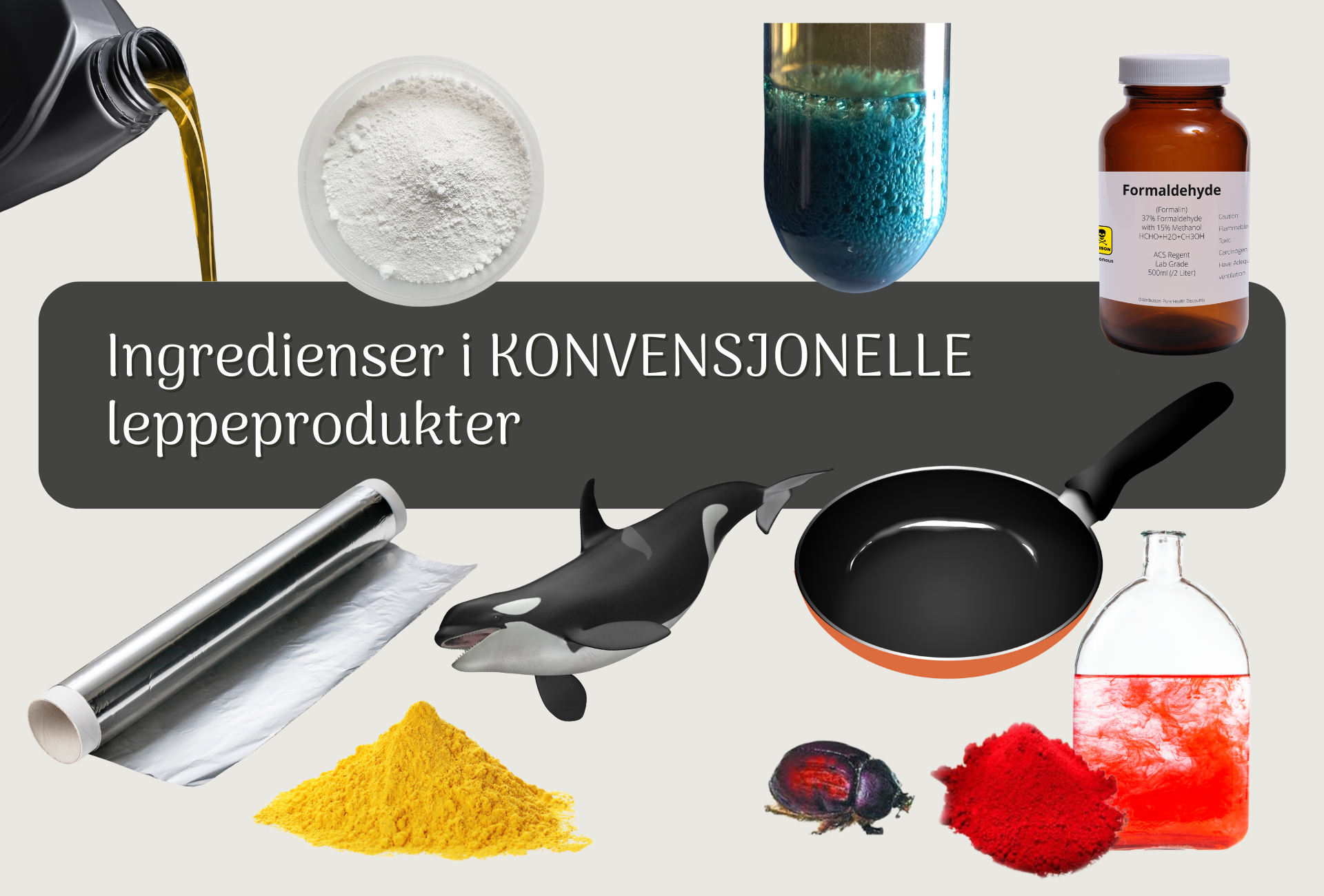 Vanlige ingredienser i konvensjonelle leppeprodukter