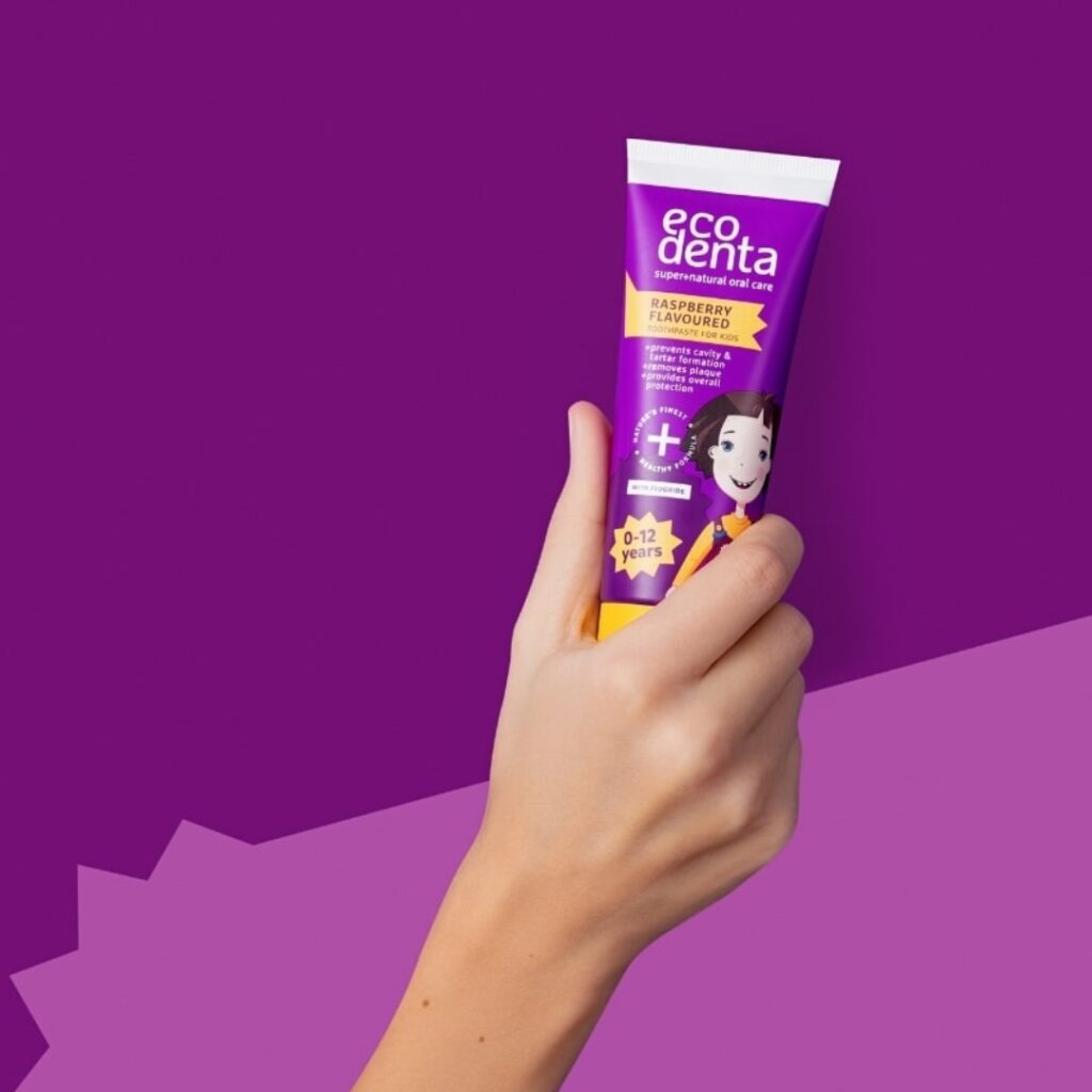 ECODENTA “KAKĖ MAKĖ” Raspberry flavoured toothpaste, 0+ år naturlig tannkrem