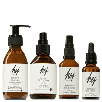 4 stegs hudpleiepakke hej organic sensitive. rens, toner, serum og krem