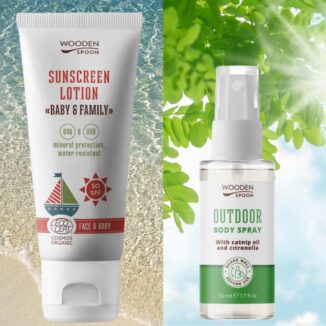 solkrem og myggspray duo wooden spoon