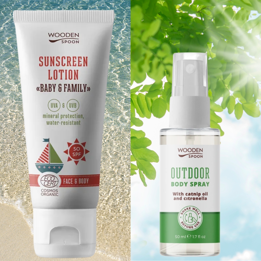 solkrem og myggspray duo wooden spoon