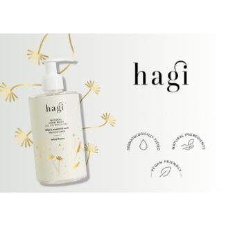 naturlig håndsåpe fra hagi med hvite blomster