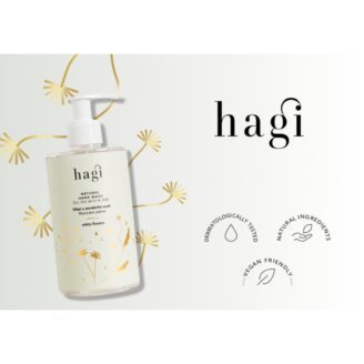 naturlig håndsåpe fra hagi med hvite blomster